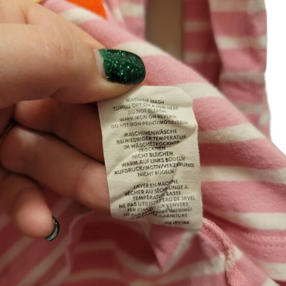 Mini Boden Fruits Appliqué Striped Long Sleeve Shirt Pink White Kids Size 6-7Y - Picture 4 of 5